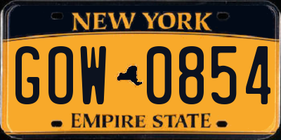 NY license plate GOW0854