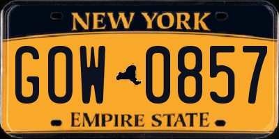 NY license plate GOW0857