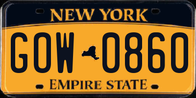 NY license plate GOW0860