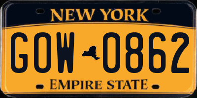 NY license plate GOW0862