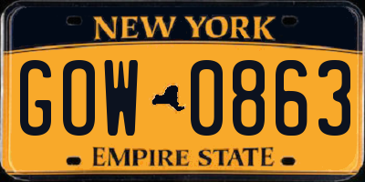 NY license plate GOW0863