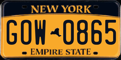 NY license plate GOW0865