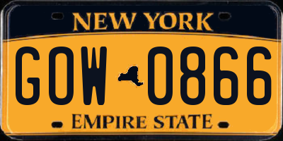 NY license plate GOW0866