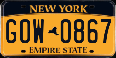 NY license plate GOW0867