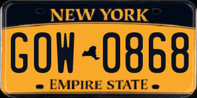 NY license plate GOW0868