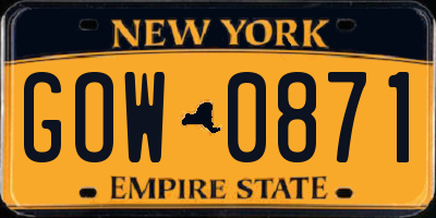 NY license plate GOW0871