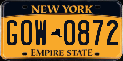 NY license plate GOW0872