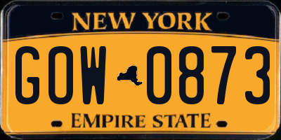 NY license plate GOW0873