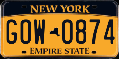 NY license plate GOW0874