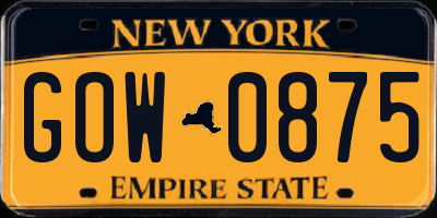 NY license plate GOW0875