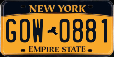 NY license plate GOW0881