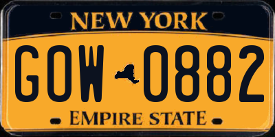 NY license plate GOW0882