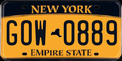 NY license plate GOW0889