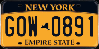 NY license plate GOW0891