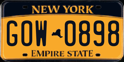 NY license plate GOW0898