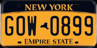 NY license plate GOW0899