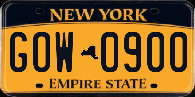 NY license plate GOW0900