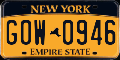 NY license plate GOW0946