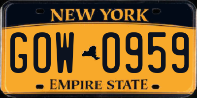 NY license plate GOW0959