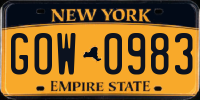 NY license plate GOW0983