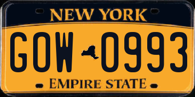 NY license plate GOW0993