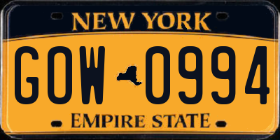 NY license plate GOW0994
