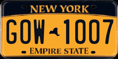 NY license plate GOW1007