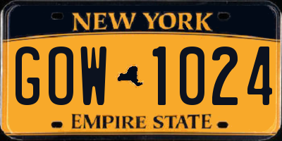 NY license plate GOW1024
