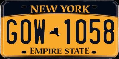 NY license plate GOW1058