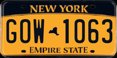 NY license plate GOW1063