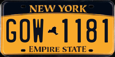 NY license plate GOW1181