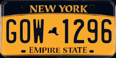 NY license plate GOW1296