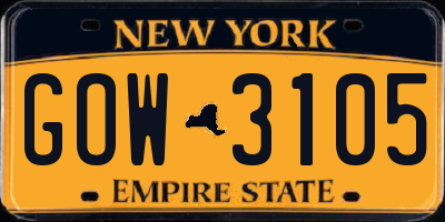 NY license plate GOW3105