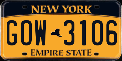 NY license plate GOW3106