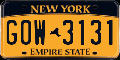 NY license plate GOW3131
