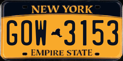 NY license plate GOW3153