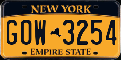 NY license plate GOW3254