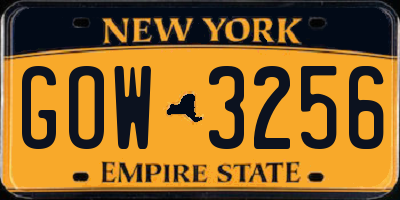 NY license plate GOW3256