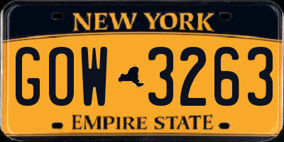 NY license plate GOW3263