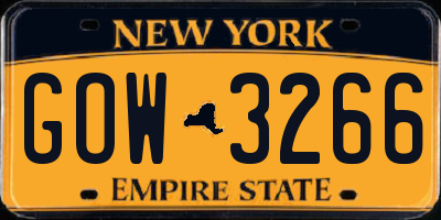 NY license plate GOW3266