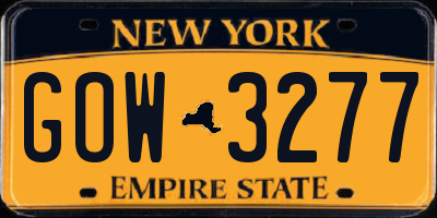NY license plate GOW3277