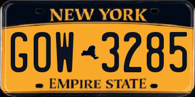 NY license plate GOW3285