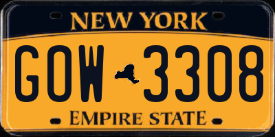 NY license plate GOW3308