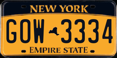 NY license plate GOW3334