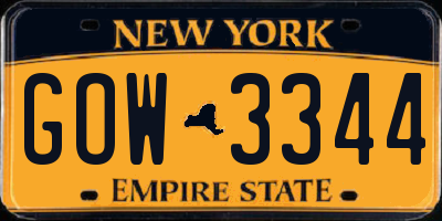 NY license plate GOW3344