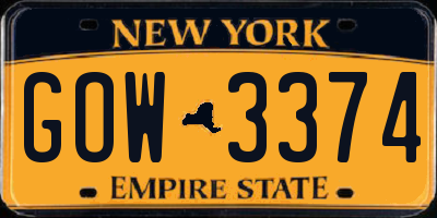 NY license plate GOW3374