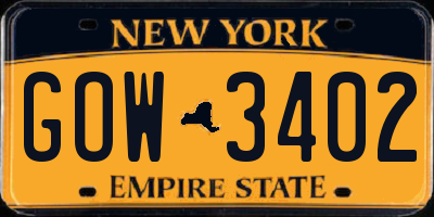 NY license plate GOW3402
