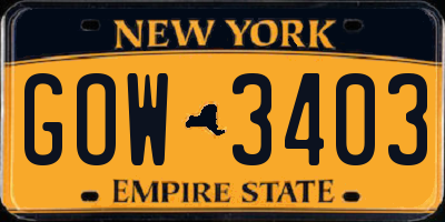 NY license plate GOW3403