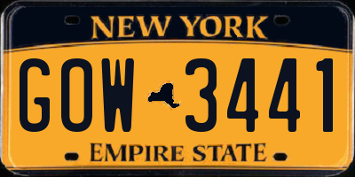 NY license plate GOW3441