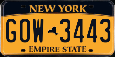 NY license plate GOW3443